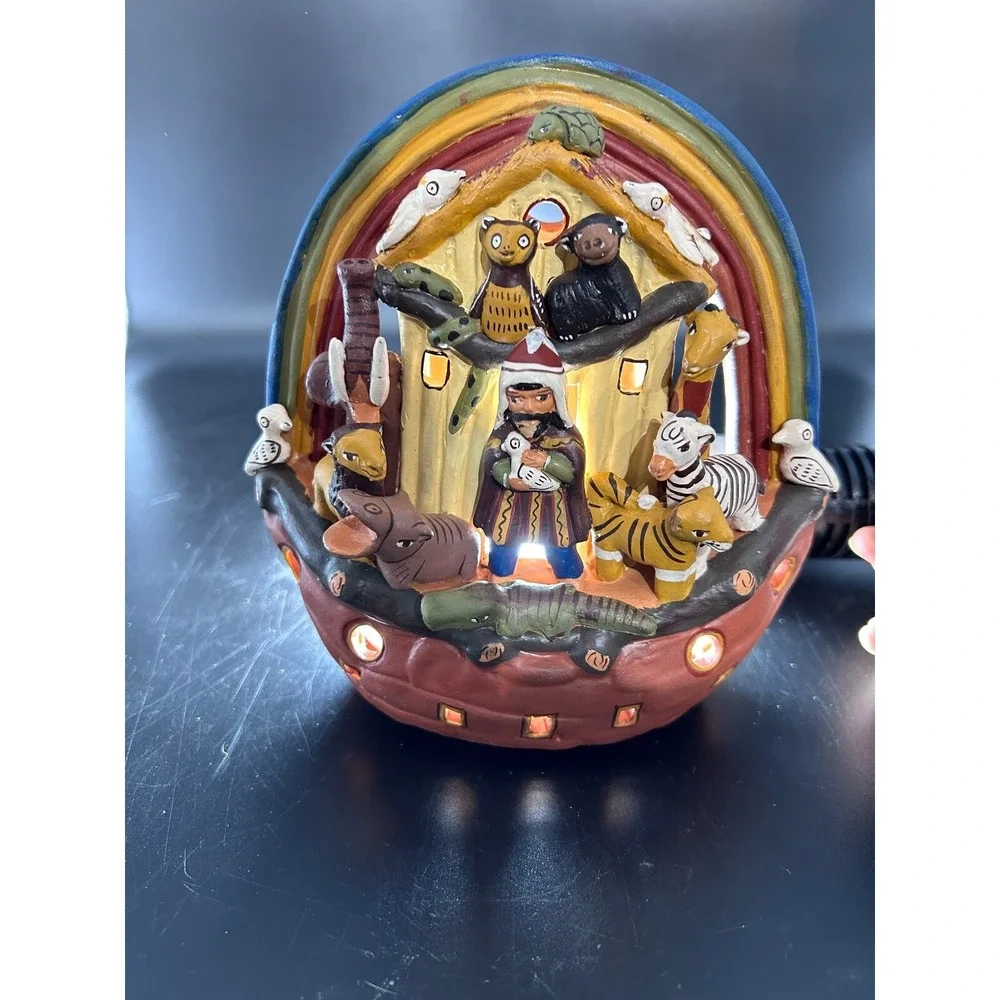 Noah's Ark Studio Pottery Clay Hand Painted  Tea‎ Light Votive Rainbow Animals